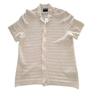 Abercrombie & Fitch Men's Textured Knit Polo Shirt Ivory Button Front Large NWT